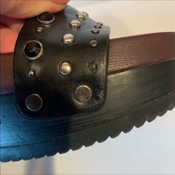 Zara Black Faux Leather Metal Embellished Chunky Platform  Lug Sandals - Picture 9 of 12